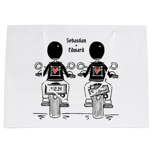 Zwei Brides Biker Motorrad Hochzeit Große Geschenktüte (Vorderseite)