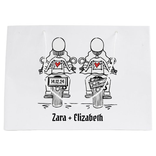 Zwei Brides Biker Motorrad Hochzeit Große Geschenktüte (Vorderseite)