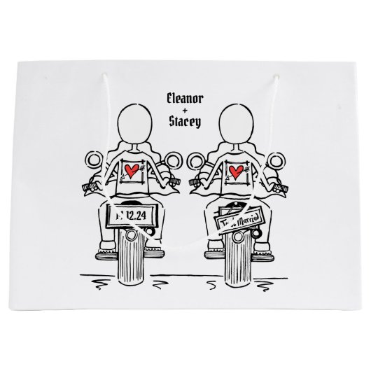 Zwei Brides Biker Motorrad Hochzeit Große Geschenktüte (Vorderseite)