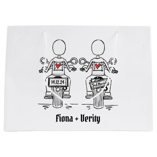 Zwei Brides Biker Motorrad Hochzeit Große Geschenktüte (Vorderseite)