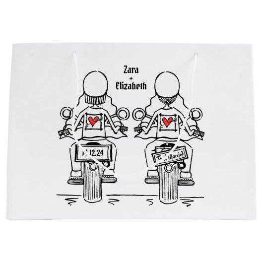 Zwei Brides Biker Motorrad Hochzeit Große Geschenktüte (Vorderseite)