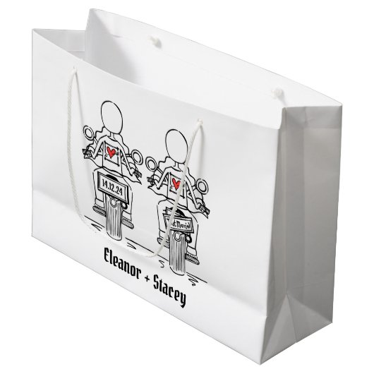 Zwei Brides Biker Motorrad Hochzeit Große Geschenktüte (Vorderseite Schrägansicht)