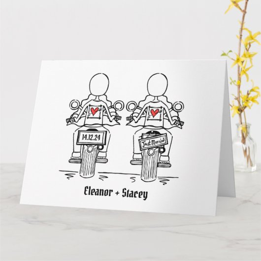 Zwei Brides Biker Motorrad Hochzeit Karte (Gelbe Blume)