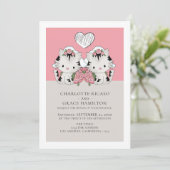 Zwei Brides Cat Themed Gay Wedding Ankündigung (Stehend Vorderseite)