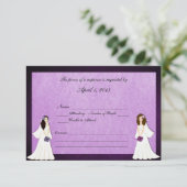 Zwei Brides Custom Lesbian Wedding RSVP Cards (Stehend Vorderseite)