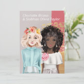 Zwei Brides Wedding Einladung (Stehend Vorderseite)