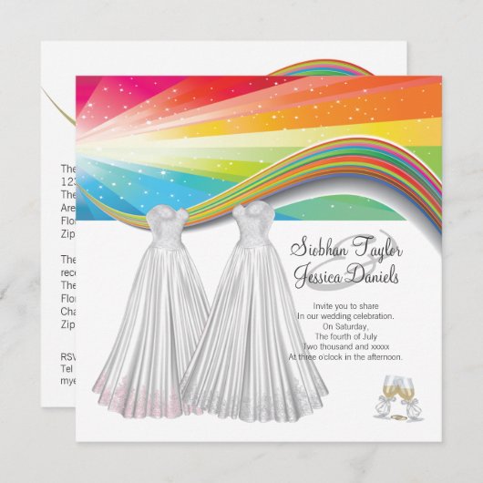 Zwei Brides Wedding Einladung (Vorne/Hinten)