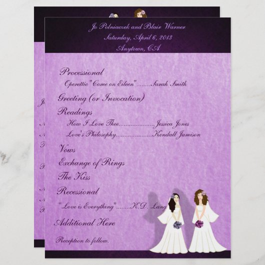 Zwei Brigaden Lesbische Hochzeitsprogramme (Vorne/Hinten)