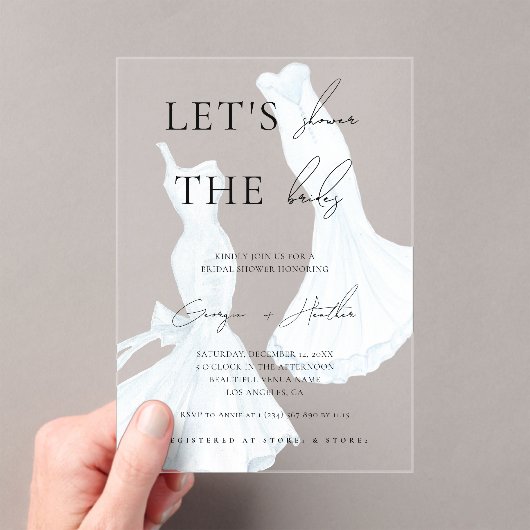 Zwei Brillen LGBTQ Aquarellkleid Brautparty Acryleinladungen (Insitu (Handheld))