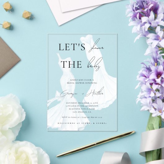 Zwei Brillen LGBTQ Aquarellkleid Brautparty Acryleinladungen (In Situ (Hochzeit))