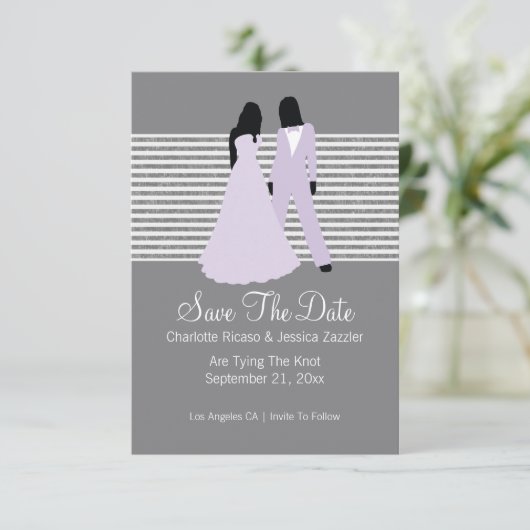 Zwei Brücken Save the Date Hochzeit (Lilac und Gra (Stehend Vorderseite)
