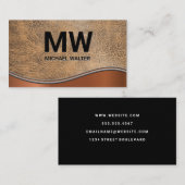 Zwei Buchstaben Monogram Brown Leather Textur Visitenkarte (Vorne/Hinten)