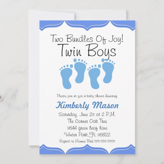 Zwei Bündel der Freude-Zwillings-Jungen-Babyparty Einladung (Vorderseite)