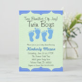 Zwei Bündel der Freude-Zwillings-Jungen-Babyparty Einladung (Stehend Vorderseite)