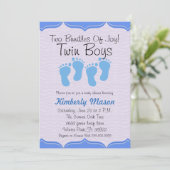 Zwei Bundles Joy Twin Boys Baby Dusche laden ein Einladung (Stehend Vorderseite)