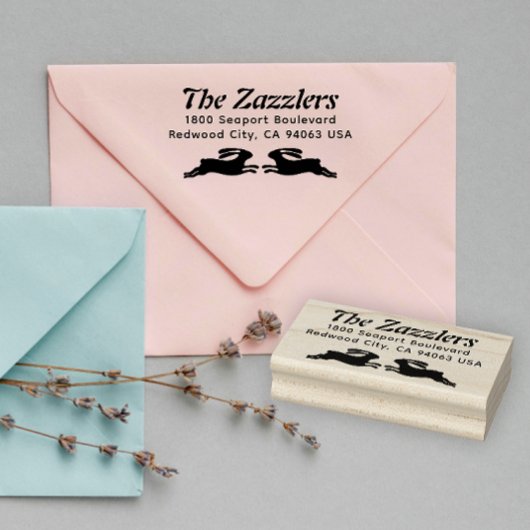 Zwei Bunnies Name und Rückgabe Adress Rubber Brief Gummistempel