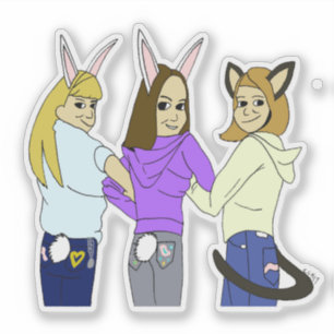 Zwei bunnies und ein Kätzchen Aufkleber