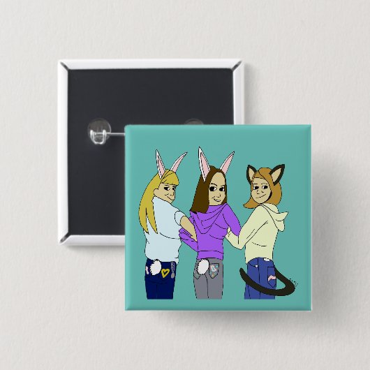 Zwei bunnies und ein Kätzchen Button (Vorne & Hinten)