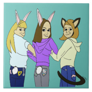 Zwei bunnies und ein Kätzchen Fliese