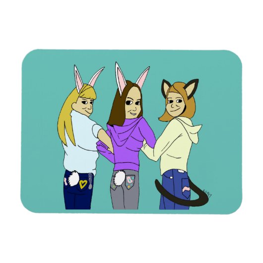 Zwei bunnies und ein Kätzchen Magnet (Horizontal)