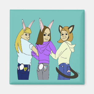 Zwei bunnies und ein Kätzchen Magnet