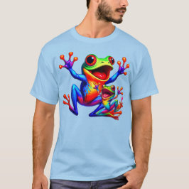 Zwei bunte Frösche, die vor Freude springen. T-Shirt
