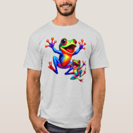Zwei bunte Frösche, die vor Freude springen. T-Shirt