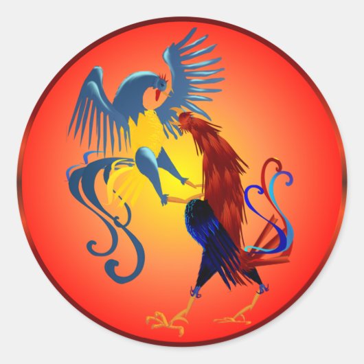 Zwei bunte kämpfende Hahn-Aufkleber Runder Aufkleber (Vorderseite)