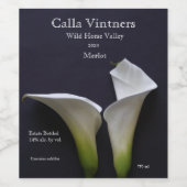 Zwei Calla-Lilien auf schwarz Weinetikett (Einzelnes Label)