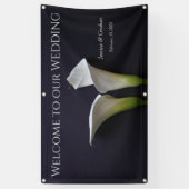 Zwei Calla-Lilien auf schwarzer Hochzeit Banner (Vertikal)