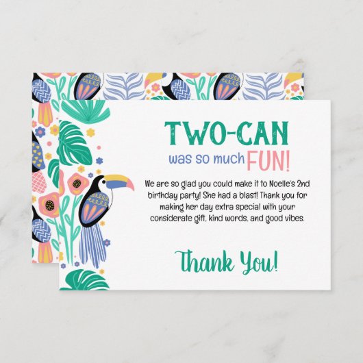 ZWEI-CAN (Toucan) 2. Geburtstag Dankeskarte (Vorne/Hinten)