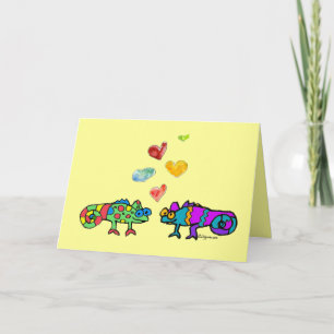 Zwei Cartoon Chameleon auf der Liebe Karte