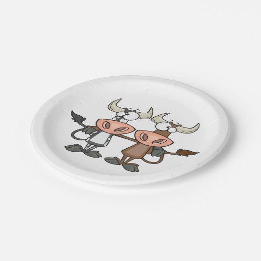 Zwei Cartoon Kühe Pappteller (Schrägansicht)