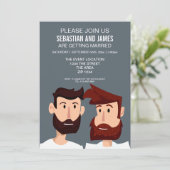 Zwei Cartoon mit schwulen Hochzeitsgarten Einladung (Stehend Vorderseite)