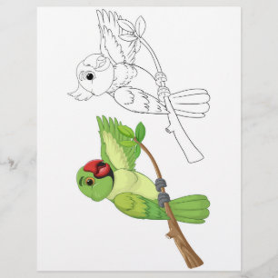 Zwei Cartoon Papageien auf einem Zweig, eine farbi Flyer