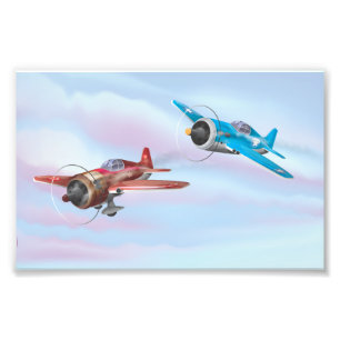 Zwei Cartoon-Propellerflugzeuge fliegen Fotodruck