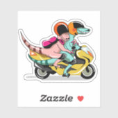 Zwei Cartoon-Raptoren fahren mit einem Motorroller Aufkleber (Blatt)
