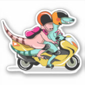 Zwei Cartoon-Raptoren fahren mit einem Motorroller Aufkleber (Vorderseite)
