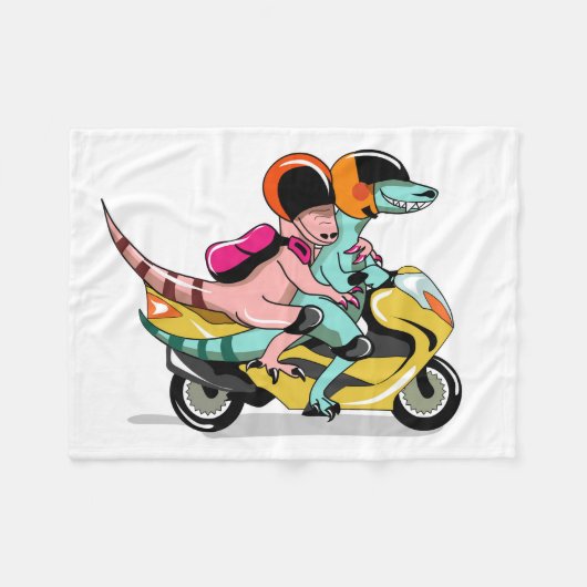Zwei Cartoon-Raptoren fahren mit einem Motorroller Fleecedecke (Vorderseite (Horizontal))