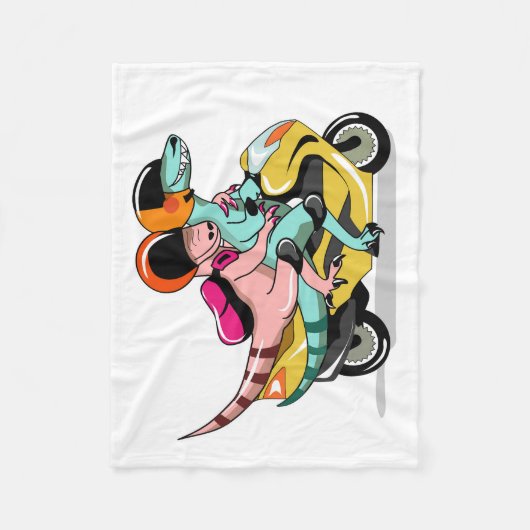 Zwei Cartoon-Raptoren fahren mit einem Motorroller Fleecedecke (Vorderseite)