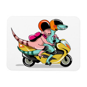 Zwei Cartoon-Raptoren fahren mit einem Motorroller Magnet