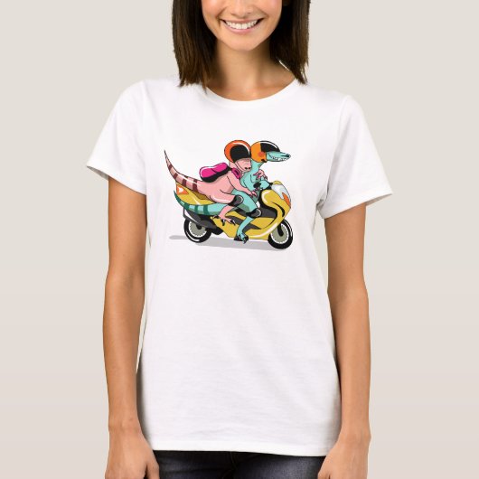 Zwei Cartoon-Raptoren fahren mit einem Motorroller T-Shirt (Vorderseite)