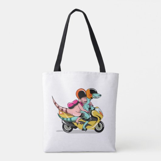 Zwei Cartoon-Raptoren fahren mit einem Motorroller Tasche (Rückseite)