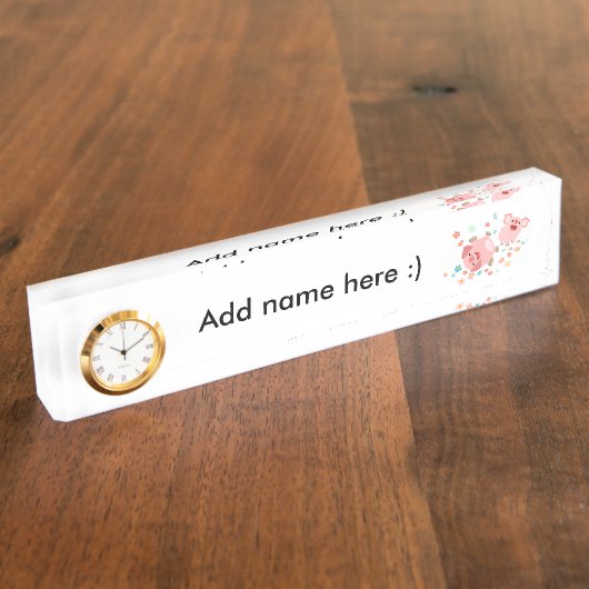 Zwei Cartoon Schweine im Frühjahrsnamensplatte mit Namensplakette (Seite)