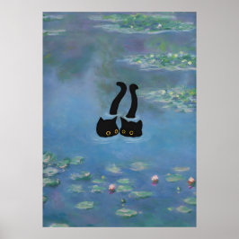 Zwei Cat Print Monet-Wasserlilien Poster