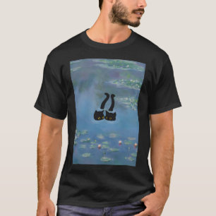Zwei Cat Print Monet-Wasserlilien T-Shirt