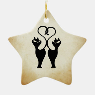 Zwei Cat-Silhouette Keramik Ornament