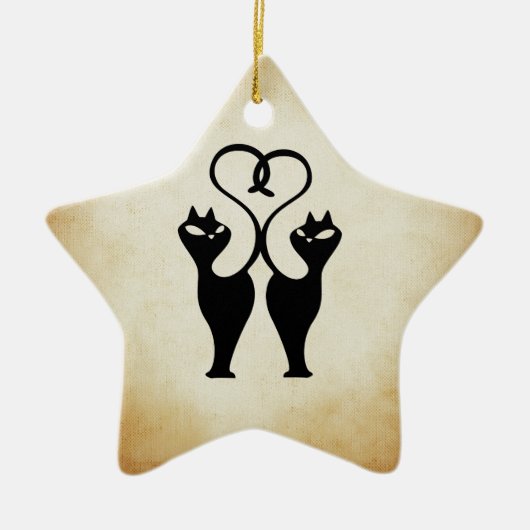 Zwei Cat-Silhouette Keramik Ornament (Vorne)