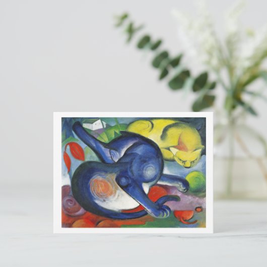 Zwei Cats Blue Yellow Franz Marc Postkarte (Stehend Vorderseite)
