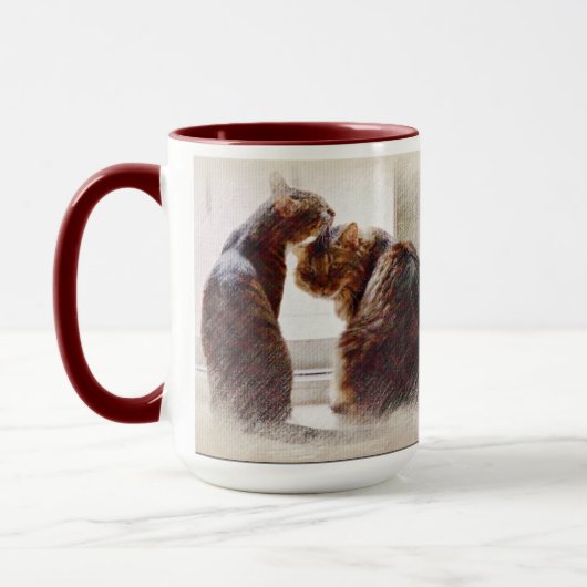 Zwei Cats Maroon Zwei-Töne Hot Beverage Tasse (Links)